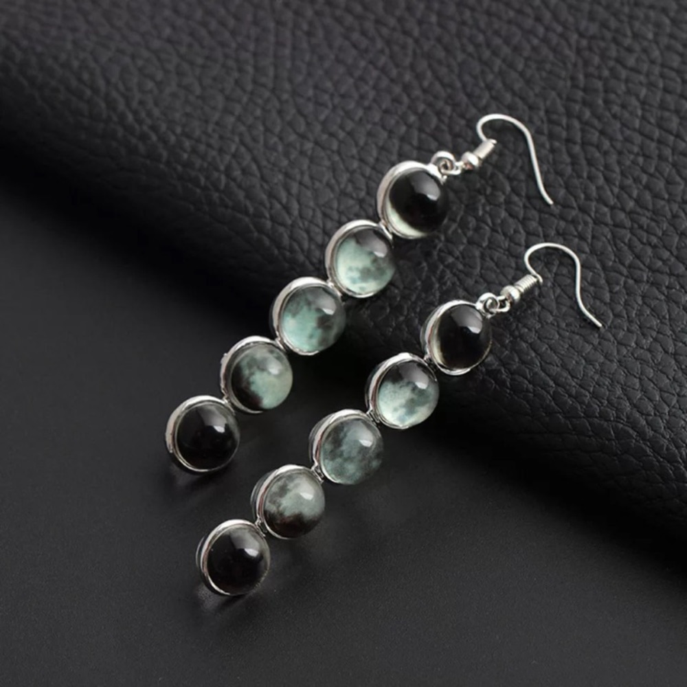 Unique Moon Phase Dangle Space Galaxy Earrings - Picture 8 of 9
